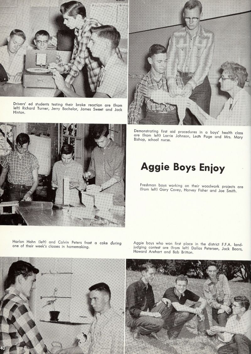 1959 Richard Turner, Jerry Bachelor, James Sweet, Jack Hinton, Larrie Johnson, Leah Page, Mary Bishop. Gary Covey, Harvey Fisher, Joe Smith, Dallas Petersen, Jack Baars, Howard Arehart, Bob Britton, Harlon Hahn, Cavin Peters,