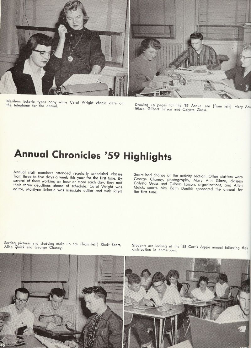 1959 Marilynn Eckerle, Carol Wright, Mary Ann Glaze, Gilbert Larson, Calysta Gross, Rhett Sears, George Chaney, Mary Ann Glaze, Gelbert Larson, Allen Quick, Edith Douthit.