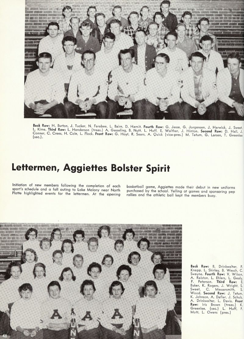 1959 Harold Burton, Tucker, Norris Farabee, Lloyd Bairn, Dwain Hamit, Jesse, Jorgensen, Harwick, Sweet, Kime, Henderson, Gasseling, Nutt, Huff, Walther, Hinton, Hall, Conner, Crees, Cole, Flock, Hoyt, Sears, Quick, Tatum, Larsen, Greenlee, Drinkwalter, Knepp, Shirley, Wesch, Swayne, Wilson, Ralston, Ehlers, Gealy, Peterson, Buker, Rogers, Wright, Sweet, Messersmith, Wood, Tatum, Johnson, Dafler, Schulz, Drinkwalter, Davis, Iris Brown, Greenlee, Huff, Mott, Owens, 