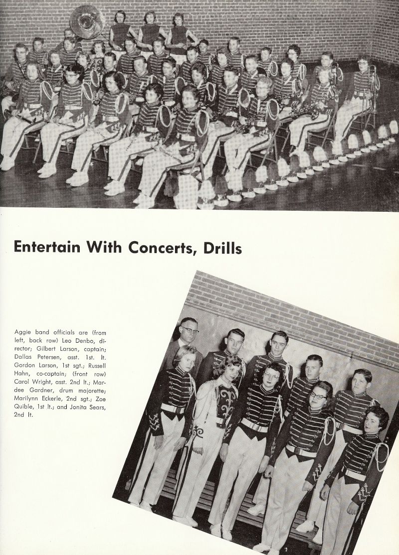 1959 Leo Denbo, Gilbert Larson, Dallas Petersen, Gordon Larson, Russell Hahn, Carol Wright, Mardee Gardner, Marilynn Eckerle, Zoe Quible, Jonita Sears,