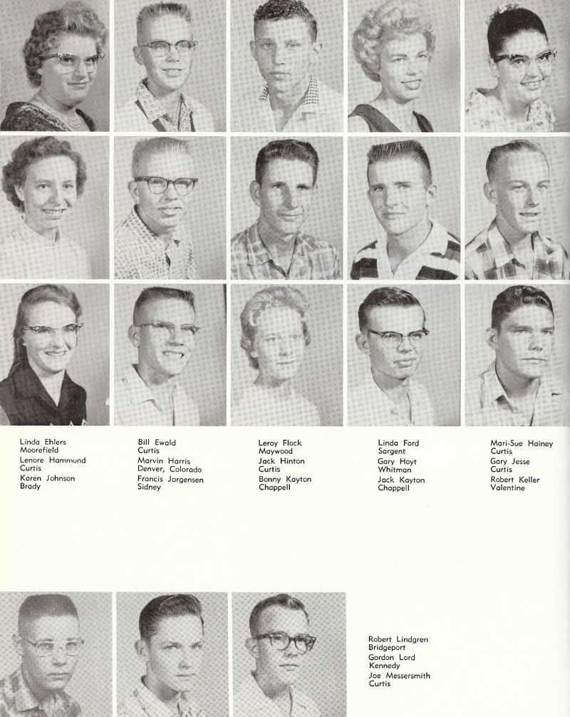 1960 Linda Ehlers, Lenore Hammond, Karen Johnson, Bill Ewald, Marvin Harris, Francis Jorgensen, Leroy Flock, Jack Hinton, Bonny Kayton, Linda Ford, Gary Hoyt, Jack Kayton, Mari-Sue Hainey, Gary Jesse, Robert Keller, Robert Lindgren, Gordon Lord, Joe Messersmith,