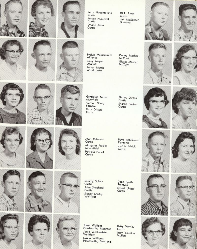 1960 Jerry Houghtelling, Janice Hummell, Orville Jesse, Evelyn Messersmith, Larry Meyer, James Morris, Dick Jones, Jim McGooden, Danny Mosher, Gloria Mosher, Geraldine Nelsen, Vernon Oberg, Gary Olsson, Shirley Owens, Sharon Parker, Joan Peterson, Margaret Presler, Patricia Pursel, Boyd Robbinault, Judith Schick, Sammy Schick, Sam Schick, John Shepherd, Sidney Shirley, Dean Speth, Ernest Unger, Ernie Unger, Janet Wallace, Janie Werkmeister, Lynda Williams, Betty Worley, Judy Younkin,