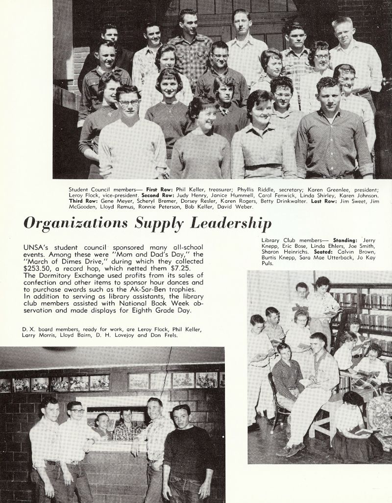 1960 Phil Keller, Phyllis Riddle, Karen Greenlee, Leroy Flock, Judy Henry, Janice Hummell, Carol Fenwick, Linda Shirley, Karen Johnson, Gene Meyer, Scheryl Bremer, Dorsey Resler, Karen Rogers, Betty Drinkwalter, Jim Sweet, Jim McGooden, Lloyd Remus, Ronnie Peterson, Bob Keller, David Weber, Jerry Knepp, Eric Bose, Linda Ehlers, Joe Smith, Sharon Heinrichs, Calvin Brown, Burtis Knepp, Sara Mae Utterback, Jo Kay Puls, Leroy Flock, Phil Keller, Larry Morris, Lloyd Bairn, DH Lovejoy, Don Freis,