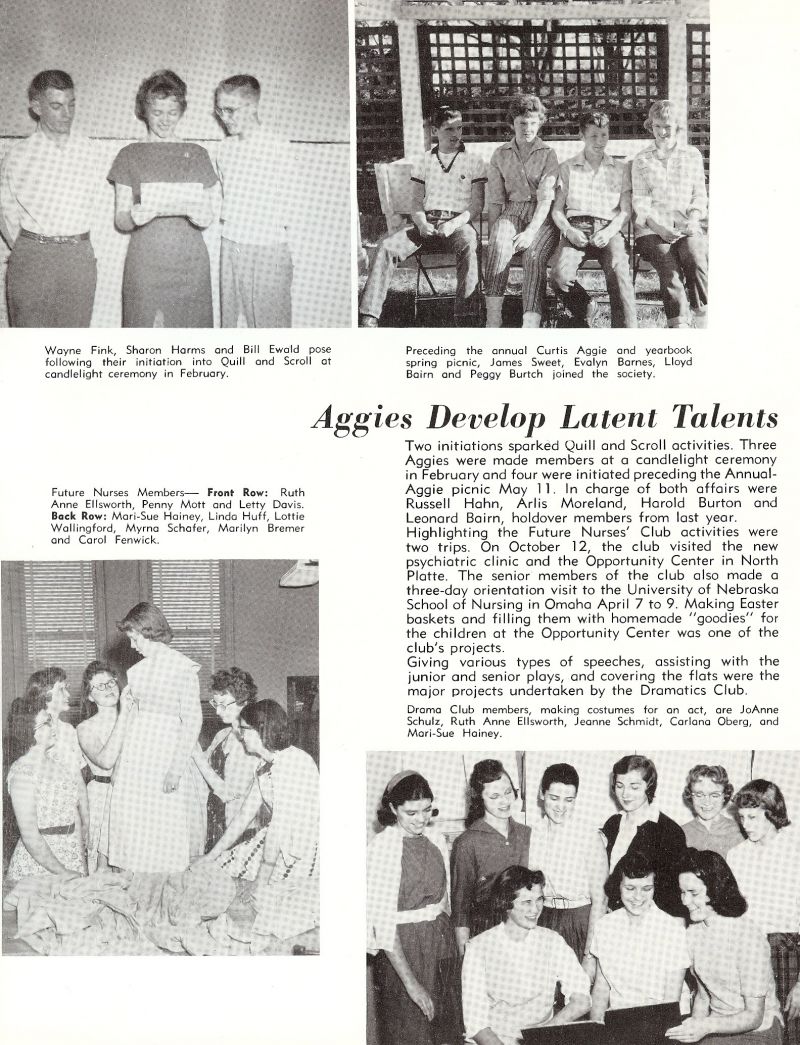 1960 Wayne Fink, Sharon Harms, Bill Ewald, James Sweet, Evalyn Barnes, Lloyd Bairn, Peggy Burtch, Ruth Anne Ellsworth, Penny Mott, Letty Davis, Mari-Sue Hainey, Linda Huff, Lottie Wallingford, Myrna Schafer, Marilyn Bremer, Carol Fenwick, Joanne Schulz, Ruth Anne Ellsworth, Jeanne Schmidt, Carlana Oberg, 