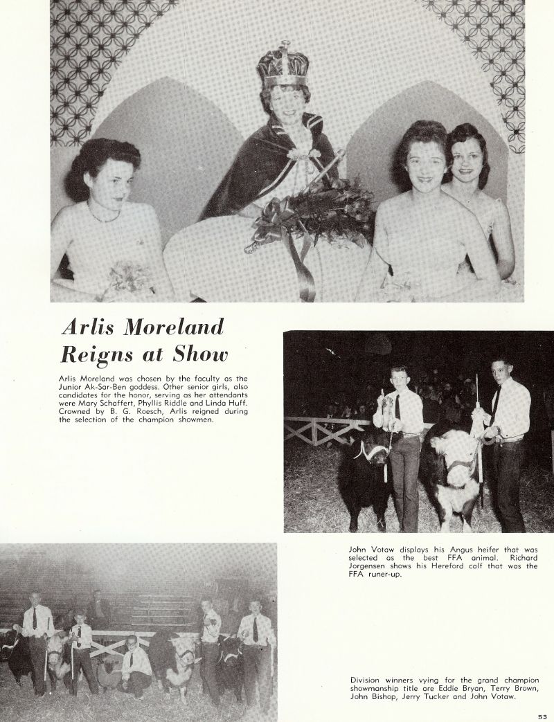 1960 Arlis Moreland, Mary Schaffert, Phyllis Riddle, Linda Huff, B. G. Roesch, John Votaw, Richard Jorgensen, Eddie Bryan, Terry Brown, John Bishop, Jerry Tucker,