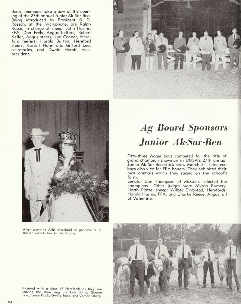 1960 B. G. Roesch, Ralph Rosse, John Harms, Don Frels, Robert Keller, Bob Keller, Jim Conner, Harold Burton, Russell Hahn, Gifford Leu, Dwain Hamit, Don Thompson, Myron Rumery, Wilber Drybread, Harold Harms, Charlie Reece, Arlis Moreland, Lyle Kime, Gordon Lord, Leroy Flock, Orville Jesse, Bernon Oberg,