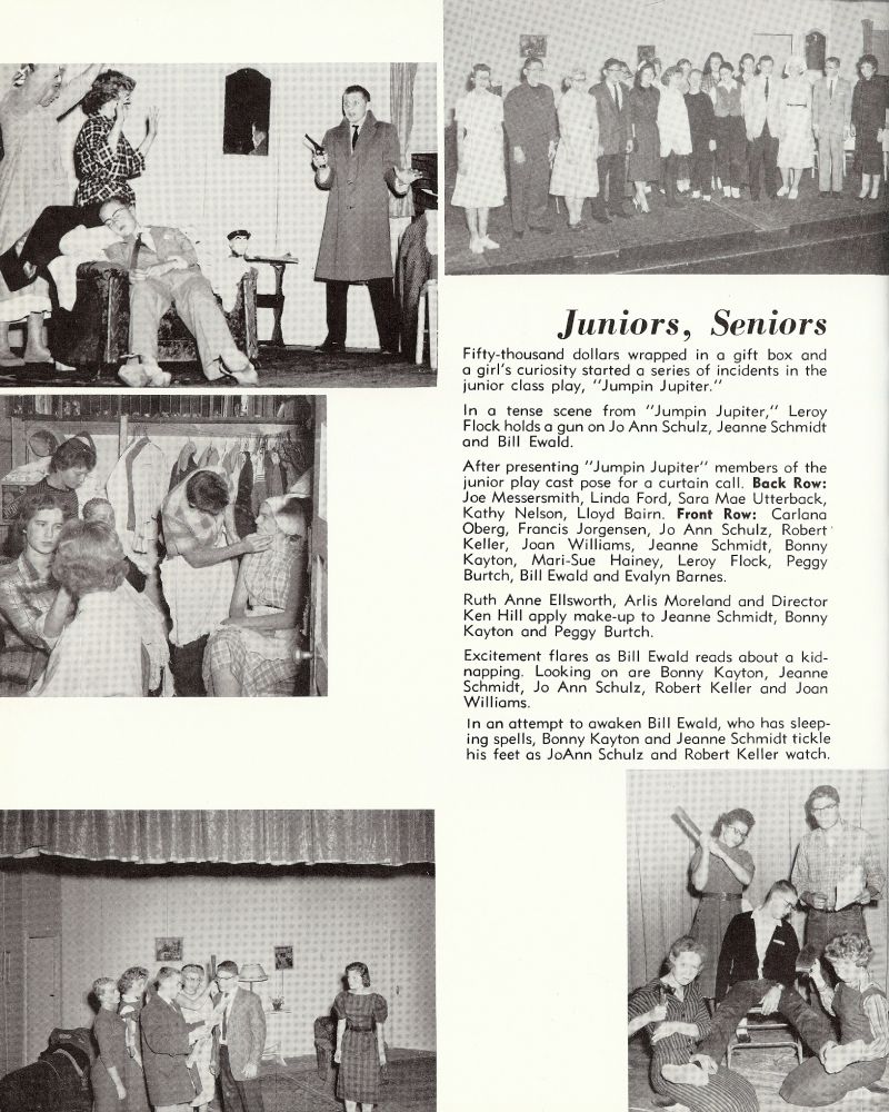 1960 Leroy Flock, Jo Ann Schmidt, Bill Ewald, Joe Messersmith, Linda Ford, Sara Mae Utterback, Kathy Nelson, Lloyd Bairn, Carlana Oberg, Francis Jorgensen, Jo Ann Schulz, Robert Keller, Joan Williams, Jeanne Schmidt, Bonny Kayton, Mari-Sue Hainey, Leroy Flock, Peggy Burtch, Bill Ewald, Evalyn Barnes, Ruth Anne Ellsworth, Arlis Moreland, Ken Hill, 
