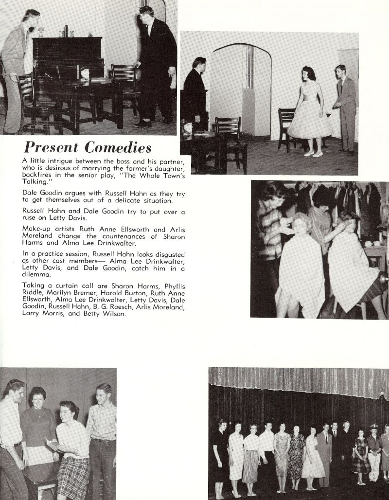 1960 Dale Goodin, Russell Hahn, Letty Davis, Ruth Anne Ellsworth, Arlis Moreland, Sharon Harms, Alma Lee Drinkwalter, Dale Goodin, Phyllis Riddle, Marilyn Bremer, Harold Burton, Ruth Anne Ellsworth, Alma Lee Drinkwalther, B. G. Roesch, Arlis Moreland, Larry Morris, Betty Wilson,