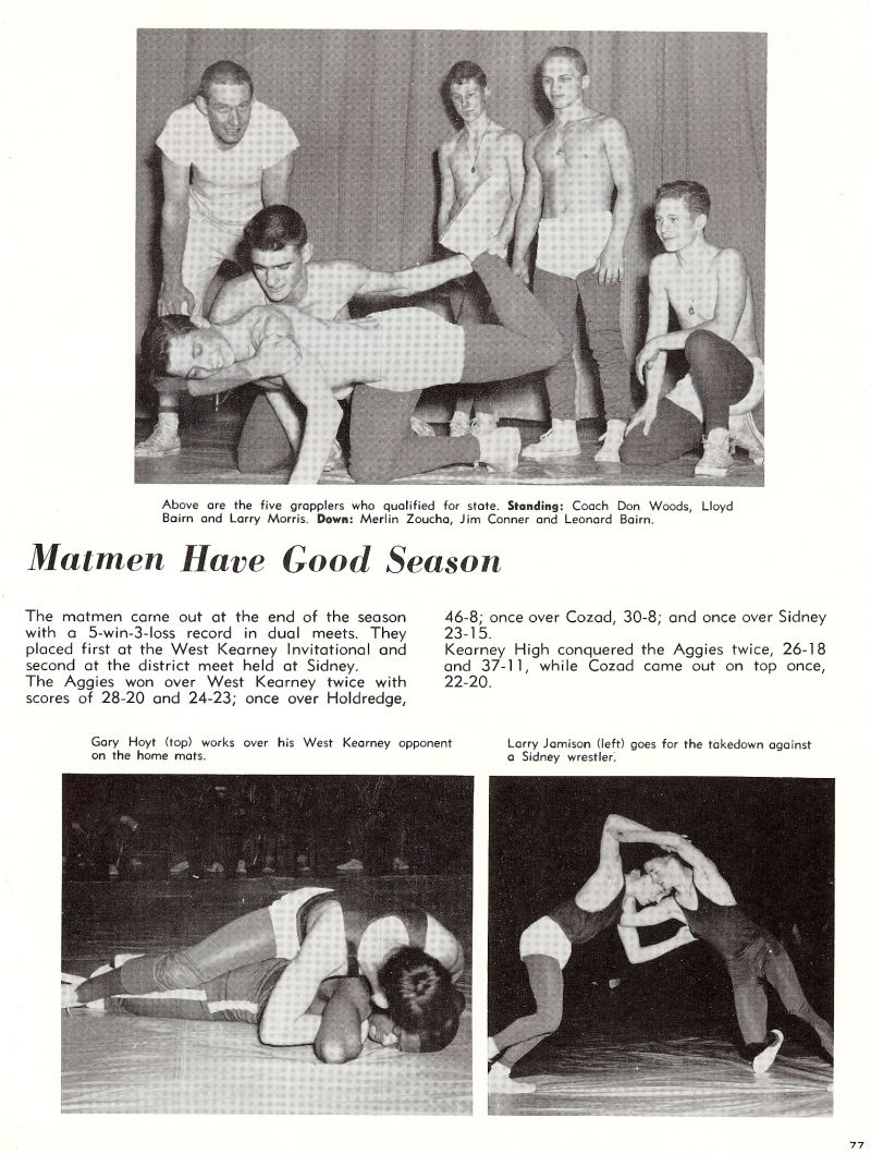 1960 Coach Don Woods, Lloyd Bairn, Larry Morris, Merlin Zoucha, Mert Zoucha, Jim Conner, Leonard Bairn, Gary Hoyt, Larry Jamison, 