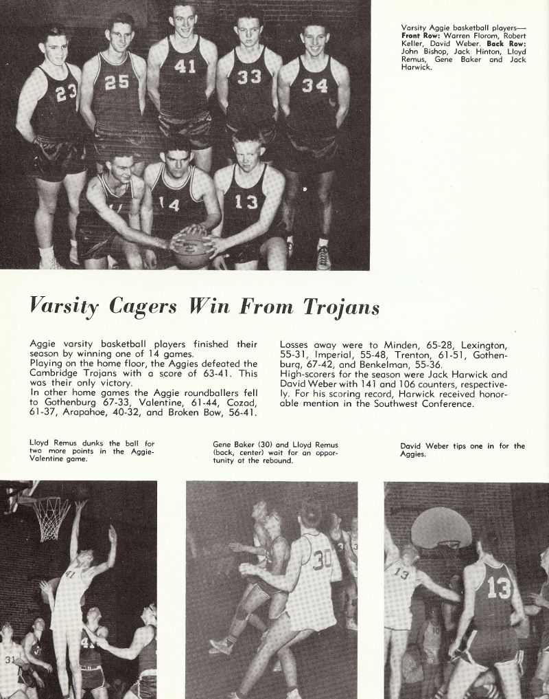 1960 Warren Florom, Robert Keller, David Weber, John Bishop, Jack Hinton, Lloyd Remus, Gene Baker, Jack Harwick, 