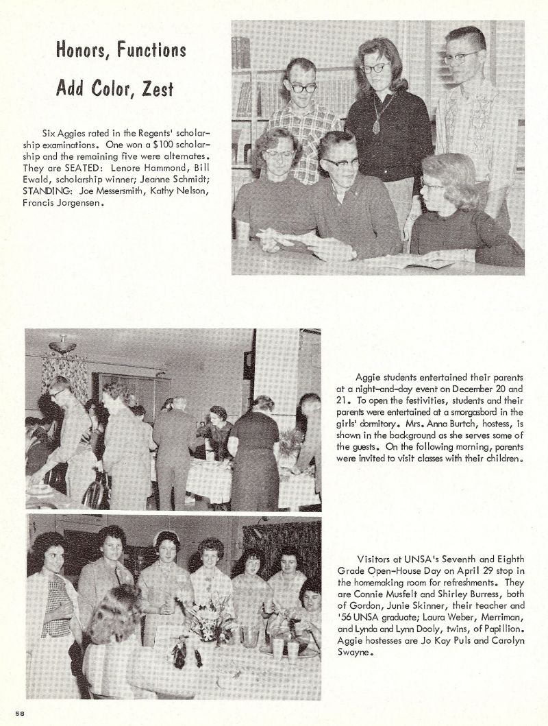 1961 Lenore Hammond, Bill Ewald, Jeanne Schmidt, Joe Messersmith, Kathy Nelson, Francis Jorgensen, Anna Burtch. Mom Burtch. Connie Musfelt, Shirley Burress, Junie Skinner, Laura Weber, Lynda Dooly, Lynn Dooly, Jo Kay Puls, Carolyn Swayne, 