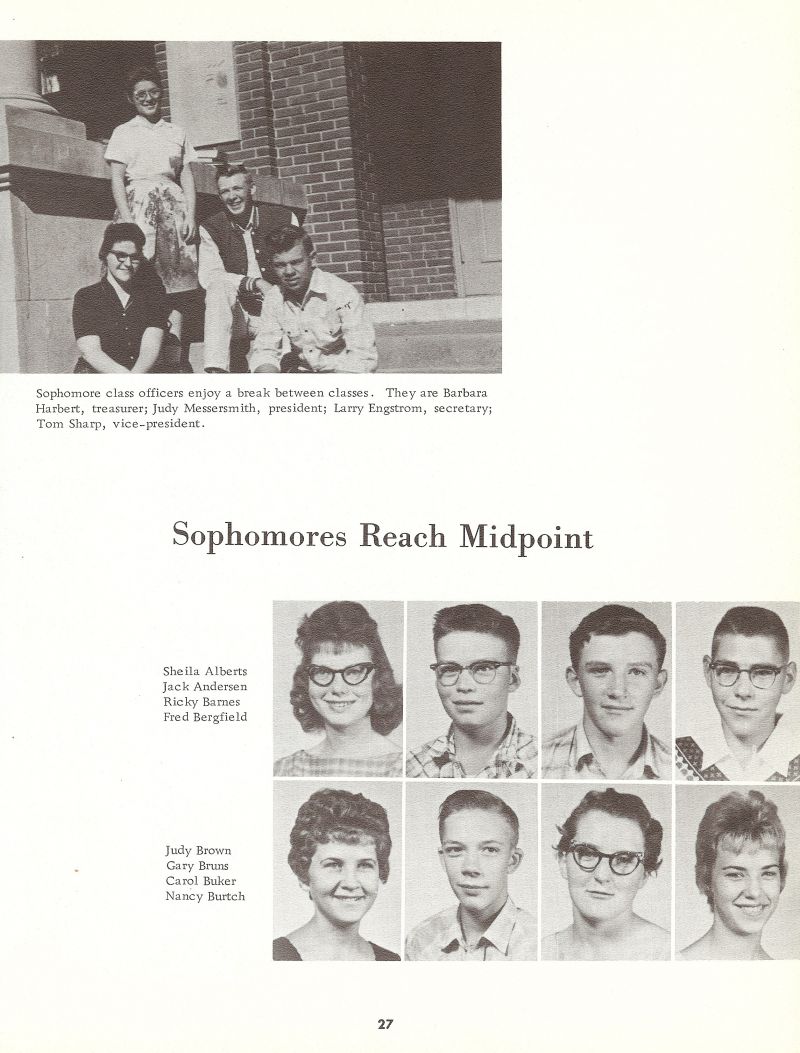 1962 Barbara Harbert, Barb Harbert, Judy Messersmith, Larry Engstrom, Tom Sharp, Sheila Alberts, Jack Andersen, Rick Barnes, Fred Bergfield, Judy Brown, Gary Bruns, Carol Buker, Nancy Burtch,