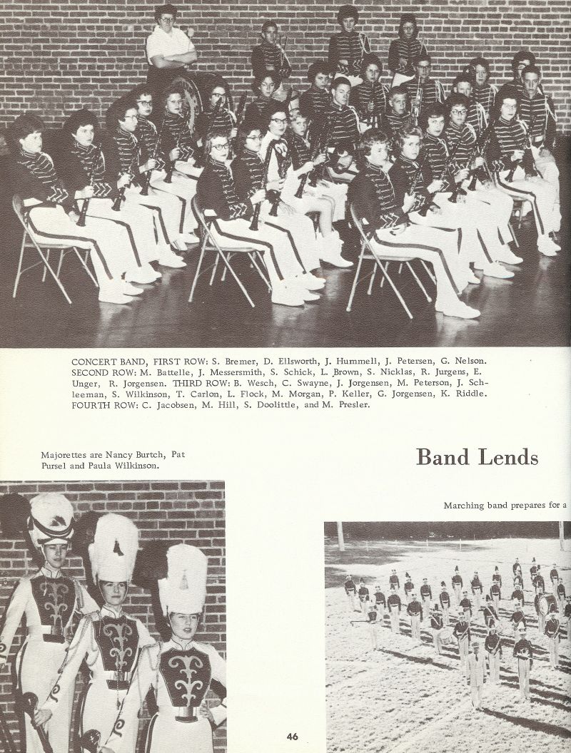 1962 Bremer, Ellsworth, Hummell, Petersen, Nelson, Battelle, Messersmith, Schick, Brown, Nicklas, Jurgens, Unger, Jorgensen, Wesch, Swayne, Jorgensen, Peterson, Schleeman, Wilkinson, Carlon, Flock, Morgan, Keller, Jorgensen, Riddle, Jacobsen, Hill, Doolittle, Presler, Nancy Burtch, Pat Pursel, Paula Wilkinson, 