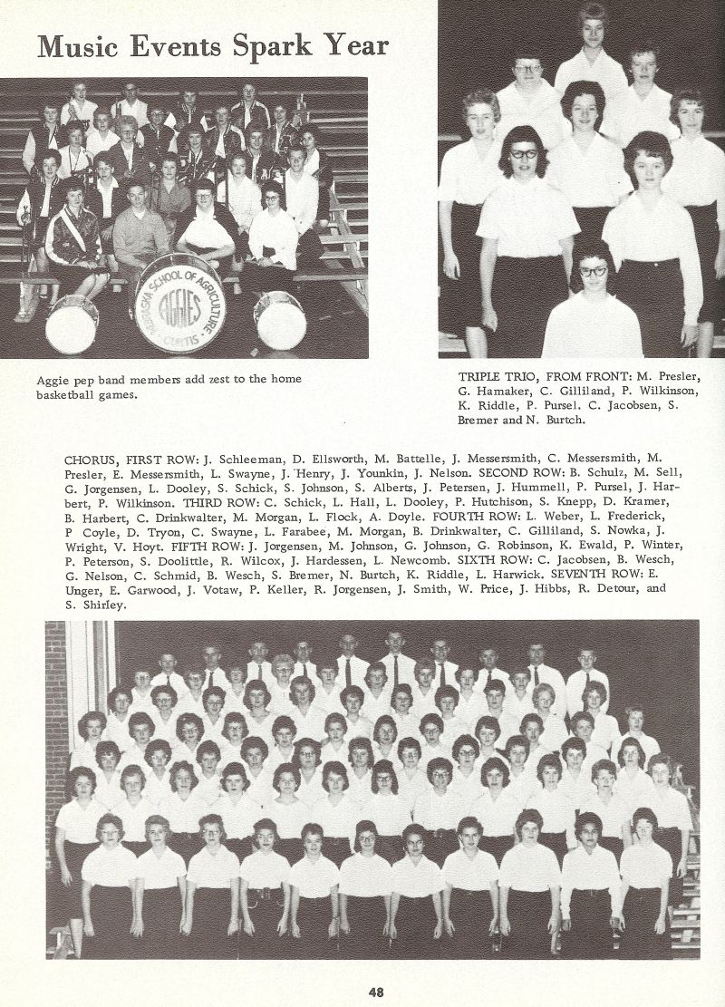 1962 Presler, Hamaker, Gilliland, Wilkinson, Riddle, Pursel, Jacobsen, Bremer, Burtch, Schleeman, Ellsworth, Battelle, Messersmith, Presler, Swayne, Henry, Younkin, Nelson, Schulz, Sell, Jorgensen, Dooley, Schick, Johnson, Alberts, Petersen, Hummell, Pursel, Harbert, Wilkinson, Schick, Hall, Dooley, Hutchison, Knepp, Kramer, Harbert, Drinkwalter, Morgan, Flock, Doyle, Weber, Frederick, Coyle, Tryon, Swayne, Farabee, Morgan, Drinkwalter, Gilliland, Nowka, Wright, Hoyt, Jorgensen, Johnson, Robinson, Ewald, Winter, Peterson, Doolittle, Wilcox, Hardessen, Newcomb, Jacobsen, Wesch, Nelson, Schmid, Wesch, Bremer, Burtch, Riddle, Harwick, Unger, Garwood, Votaw, Keller, Jorgensen, Smith, Price, Hibbs, Dick Detour, Shirley,      