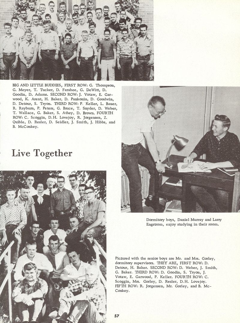 1962 Thompson, Meyer, Tucker, Farabee, DeWitt, Goodin, Adams, Votaw, Garwood, Arent, Baker, Pankonin, Goodwin, Doug Detour, Stan Tryon, Phil Keller, Larry Bauer, Rayburn, Pete Peters, Gary Bruce, Snyder, Weber, Tom Wallace, Baker, Athey, Brown, Scoggin, Lovejoy, Jorgensen, Quible, Resler, Seidler, Smith, Hibbs, McConkey, Dan Murray, Larry Engstrom, Joe Gorley. Pop Gorley. Ella Gorley. Mom Gorley. Dick Detour, Baker, Weber, Smith, Goodin, Stan Tryon, John Votaw, Garwood, Keller, Scoggin, Resler, D H Lovejoy, Jorgensen, Bill McConkey,
