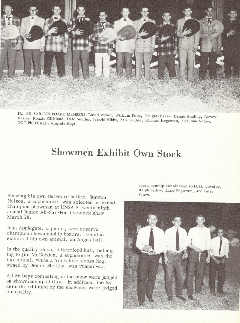 1962 David Weber, William Price, Douglas Baker, Doug Baker, Dennis Bradley, Dorsey Resler, Ronald Gilliland, Ron Gilliland, Dale Seidler, Jerrold Hibbs, Zale Quible, Richard Jorgensen, John Votaw, Virginia Hoyt,  DH Lovejoy, Ralph Sydow, Larry Engstrom, Peter Peters, Pete Peters, Stan Nelson, John Applegate, Jim McGooden, Dennis Shelly,