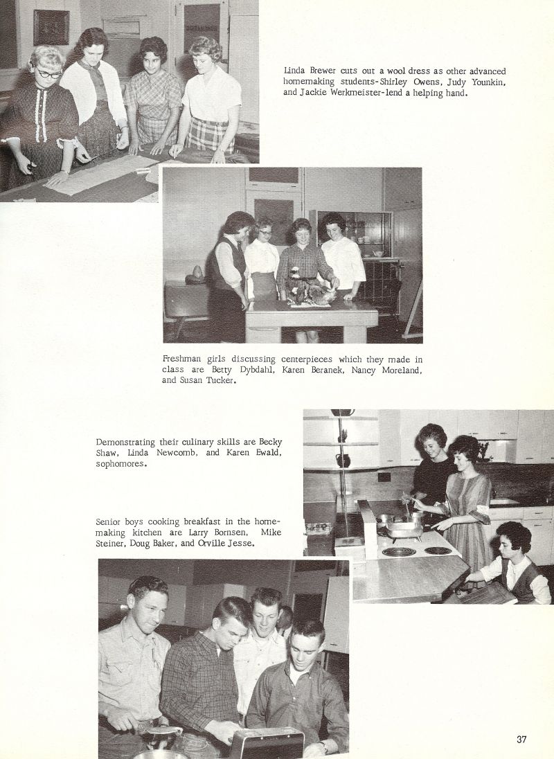 1963 Linda Brewer, Shirley Owens, Judy Younkin, Jackie Werkmeister, Betty Dybdahl, Karen Beranek, Nancy Moreland, Susan Tucker, Becky Shaw, Linda Newcomb, Karen Ewald, Larry Bornsen, Mike Steiner, Doug Baker, Orville Jesse,