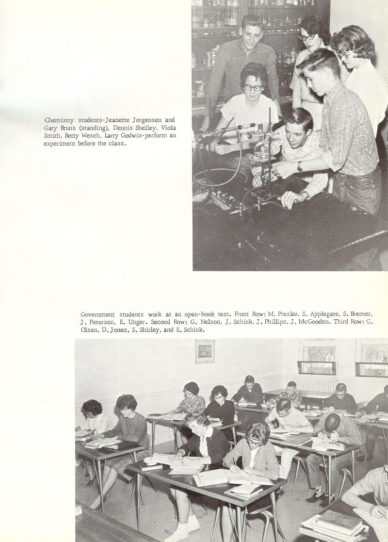 1963 Jeanette Jorgensen, Gary Bruns, Dennis Shelly, Viola Smith, Betty Wesch, Larry Godwin, Presler, Applegate, Bremer, Petersen, Unger, Nelson, Schick, Phillips, McGooden, Olsen, Jones, Shirley, Schick, 