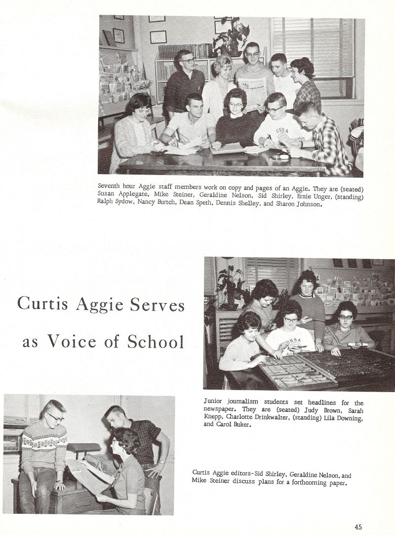 1963 Susan Applegate, Mike Steiner, Geraldine Nelsen, Sid Shirley Ernie Unger,  Ralph Sydow, Nancy Burtch, Dean Speth, Dennis Shelley, Sharon Johnson, Judy Brown, Sarah Knepp, Charlotte Drinkwalter, Lila Downing Carol Buker, Sid Shirley, Geraldine Nelsen, Mike Steiner,