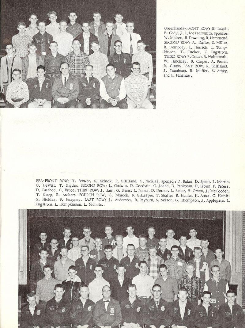 1963 Leach, Bill Cody, Lee Messersmith. - Sponsor Melton, Downing Hammond, Dafler, Miller, Dempcy, Herrick, Tompkinson, Tucker, Carl Engstrom, Green, Waltemath, Bill Hinchley, Carper, Porter, Glaze, Gilliland, Jacobsen, Muffet, Athey, Hinshaw, Brewer, Schick, Gilliland, Glenn Nicklas. - Sponsor Baker, Speth, Morris, Dewitt, Snyder, Larry Godwin, Goodwin, Jesse, Pankonin, Brown, Peters, Farabee, Bruce, Ham, Bruns, Jones, Detour, Bauer, Green, McGooden, Sharp, Arehart, Mracek, Gillespie, Shaffer, Hunter Arent, Hamit, Nicklas, Heagney, Jack Andersen, Rayburn, Nelson, Thompson, Applegate, Engstrom, Tompkinson, Nichols,   