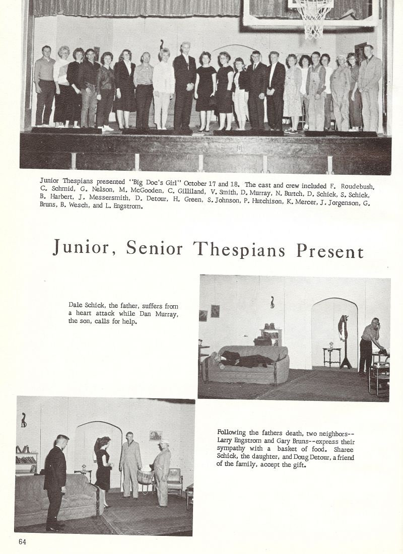 1963 Roudebush, Schmid, Nelson, McGooden, Gilliland, Smith, Murray, Burtch, Schick, Schick, Harbert, Messersmith, Detour, Green, Johnson, Hutchison, Ken Mercer, Jorgenson, Gary Bruns, Wesch, Larry Engstrom, Dale Schick, Dan Murray, Larry Engstrom, Gary Bruns, Sharee Schick, Doug Detour,