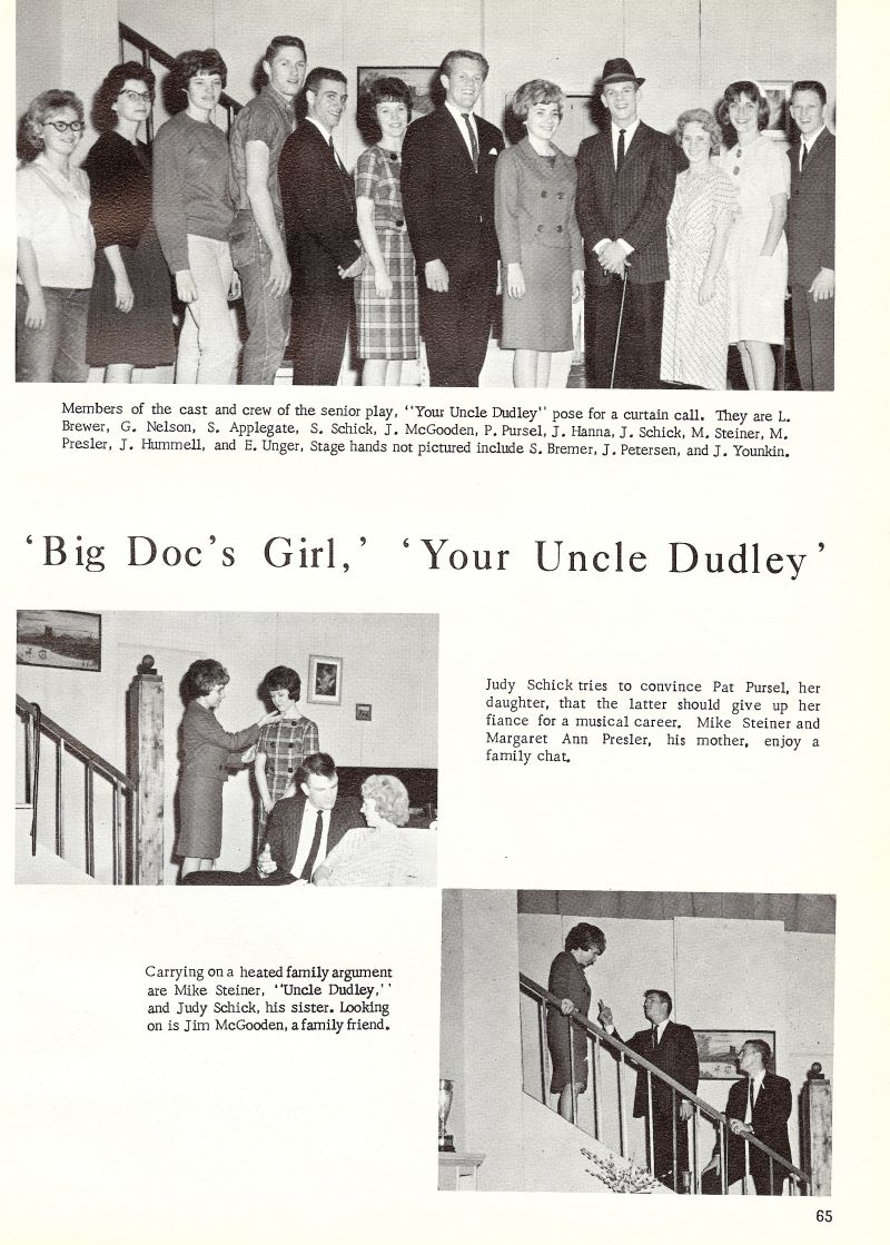 1963 Brewer, Nelson, Applegate, Schick, McGooden, Pursel, Hanna, Schick, Steiner, Presler, Hummell, Unger,  Bremer, Petersen, Younkin, Judy Schick, Pat Pursel, Mike Steiner, Margaret Ann Presler, Mike Steiner, Judy Schick, Jim McGooden,