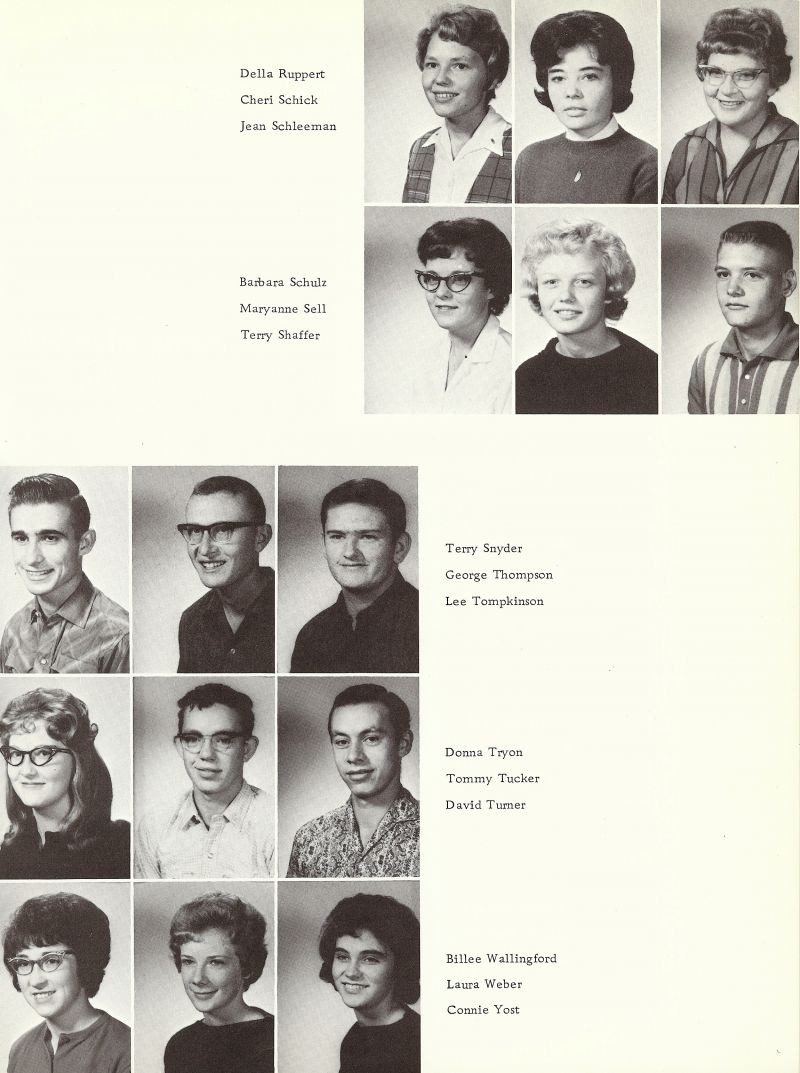1964 Della Ruppert, Cheri Schick, Jean Schleeman, Barbara Schulz, Maryanne Sell, Terry Shaffer, Terry Snyder, George Thompson, Lee Tompkinson, Donna Tryon, Tommy Tucker, David Turner, Billee Wallingford, Laura Weber, Connie Yost