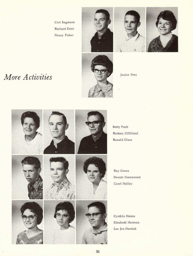 1964 Carl Engstrom, Richard Ewer, Nancy Fisher, Janice Frey, Betty Fruit, Rodney Gilliland, Ronald Glaze, Ron Glaze, Ray Green, Dennis Greenwood, Carol Halley, Cynthis Hanna, Elizabeth Herman, Lee Joe Herrick,   