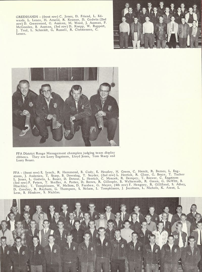 1964 Jones, Friend, Edwards, Lenox, Arnold, Kramer, Godwin, Greenwood, Assman, Wood, Assman, McGooden, Assman, Knepp, Ruppert, Taul, Schmidt, Russell, Christensen, lenox, Larry Engstrom, Lloyd Jones, Tom Sharp, Larry Bauer, Leach, Hammond, Bill Cody, Housley, Buck Green, Hamit, Barnes, Larry Engstrom, Jack Andersen, Tom Sharp, Downing, Snyder, Herrick, Glaze, Bruce, Tucker, Peters, Shaffer, Porter, Brown, Rod Gillespie, Waltemath, Green, Dewitt, Bill Hinchley, Tompkinson, Melton, Farabee, Meyer, Heagney, Gilliland, Athey, Greeley, Rayburn, Thompson, Nelson, Tompkinson, Jacobsen, Nichols, Arent, Larry Lenz, Hinshaw, Nicklas,  
    