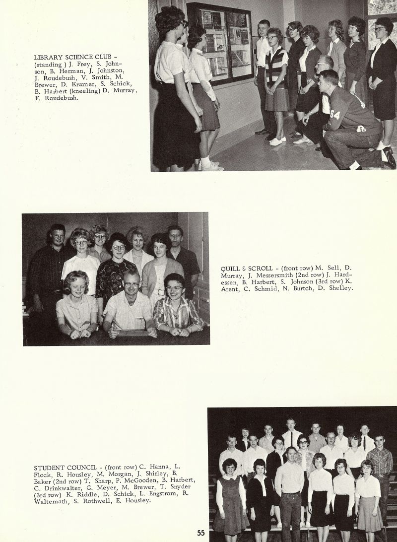 1964 Frey, Johnson, Herman, Johnston, J Roudebush, Smith, Brewer, Krammer, Schick, Harbert, Murray, F Roudebush, Sell, Murray, Messersmith, Hardessen, Harbert, Johnson, Arent, Schmid, Burtch, Hanna, Flock, R Housley, Morgan, Shirley, Baker, Sharp, McGooden, Harbert, Drinkwalter, Meyer, Brewer, Snyder, Riddle, Schick, Engstrom, Waltemath, Rothwell, E Housley  