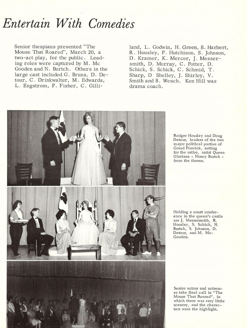 1964 Mike McGooden, Nancy Burtch, Gary Bruns, Doug Detour, C Drinkwalter, Marlin Edwards, Larry Engstrom, Patsy Fisher, Connie Gilliland, Larry Godwin, Buck Green, Barbara Harbert, Rodger Housley, P Hutchison, S Johnson, D Kramer, Ken Mercer, Judy Messersmith, Dan Murray, C Potter, Dale Schick S Schick, C Schmid, Tom Sharp, Dennis Shelley, Judy Shirley V Smith, B Wesch, Ken Hill, 