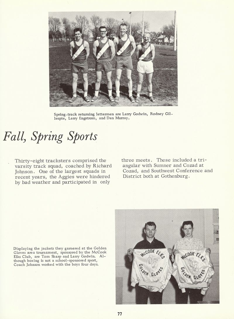 1964 Larry Godwin, Rodney Gillespie, Rod Gillespie, Larry Engstrom, Dan Murray, Tom Sharp, Larry Godwin, Coach Richard Johnson.