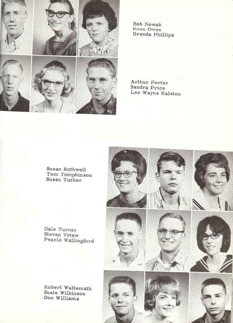 1965 Bob Nowak, Rose Owen, Brenda Phillips, Arthur Porter, Sandra Price, Lee Wayne Ralston, Lee Ralston, Wayne Ralston, Susan Rothwell, Tom Tompkinson, Susan Tucker, Dale Turner, Steven Votaw, Pearle Wallingford, Robert Waltemath, Don Williams,