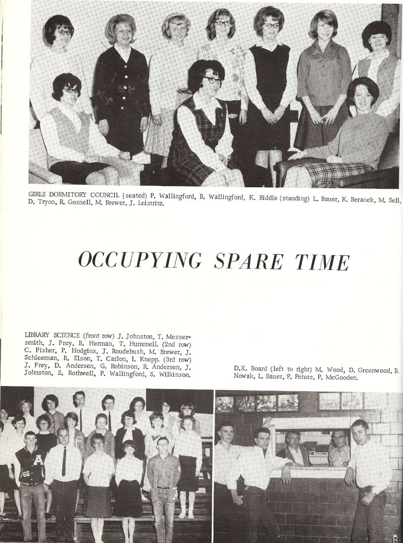 1965 Pearle Wallingford, Billee Wallingford, Kathy Riddle, Linda Bauer, K Beranek, M Sell, Donna Tryon, Gosnell, Brewer, Judi Leistritz
Johnston, Messersmith, Frey, Herman, Hummell, Fisher, Hodgins, Roudebush, Brewer, Schleeman, Elson, Carlon, Knepp, Frey, Andersen, Robinson, Roger Andersen, Johnston, Rothwell, Wallingford, Wilkinson, Wood, Greenwood, Nowak, Bauer, Pete Peters, McGooden 