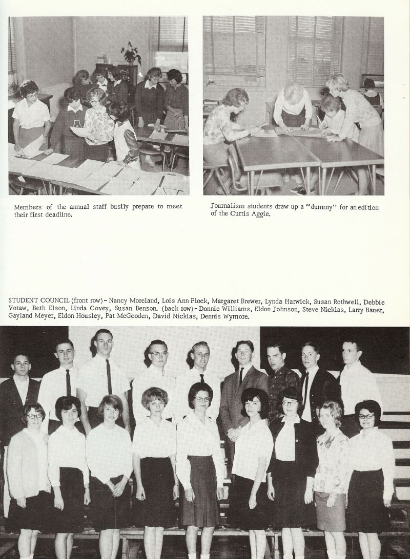 1965 Nancy Moreland, Lois Ann Flock, Margaret Brewer, Lynda Rothwell, Debbie Votaw, Beth Elson, Linda Covey, Susan Benson, Donnie Williams, Eldon Johnson, Steve Nicklas, Larry Bauer, Gayland Meyer, Eldon Housley, Pat McGooden, David Nicklas, Dennis Wymore  