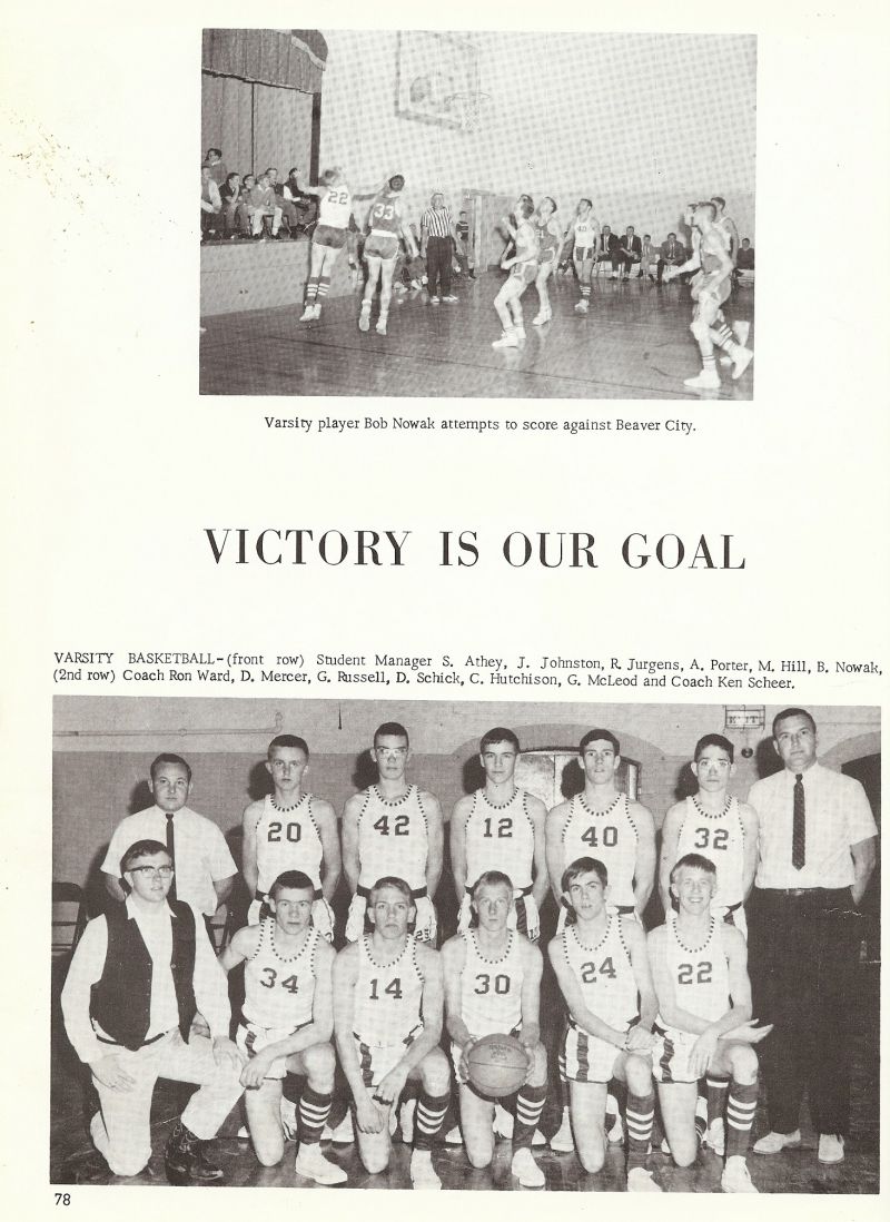 1965 Bob Nowak, Athey, Johnston, Jurgens, Porter, Hill, Nowak, Coach Ron Ward, Mercer, Russell, Schick, Hutchison, McLeod, Coach Ken Scheer