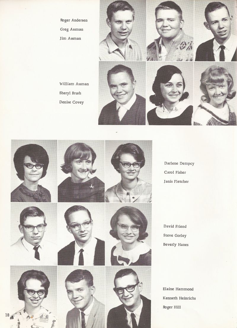 1966 Roger Andersen, Greg Assman, Jim Assman, William Assman, Sheryl Brush, Denise Covey, Darlene Dempcy, Carol Fsher, Janis Fletcher, David Friend, Steve Gorley, Elaine Hammond, Kenneth Heinrichs, Roger Hill  
