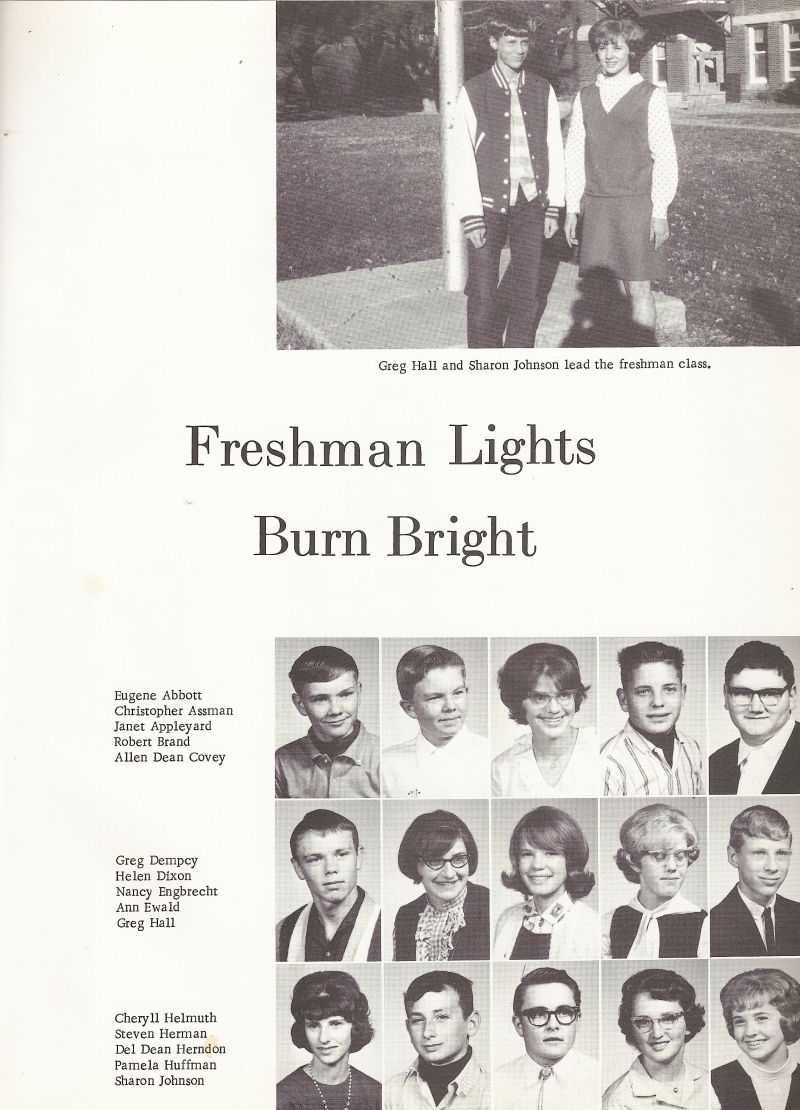 1966 Greg Hall, Sharon Johnson, Eugene Abbott, Christopher Assman, Janet Appleyard, Robert Brand, Allen Dean Covey, Greg Dempcy, Helen Dixon, Nancy Engbrecht, Ann Ewald, Greg Hall, Cheryll Helmuth, Steven Herman, Del Dean herndon, Pamela Huffman, Sharon Johnson 