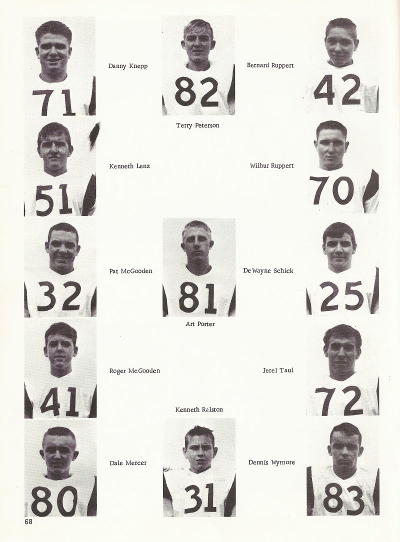1966 Danny Knepp, Terry Peterson, Bernard Ruppert, Kenneth Lenz, Wilbur Ruppert, Pat McGooden, Art Porter, DeWayne Schick, Roger McGooden, Kenneth Ralston, Jerel Taul, Dale Mercer, Dennis Wymore.