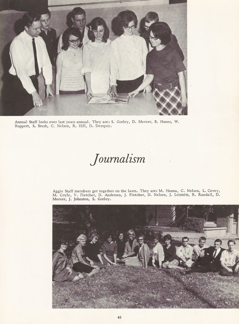 1967 Gorley, Mercer, Hanes, Ruppert, Brush, Nelson, Dempcy, Hanna, Nelsen Covey, Coyle, Fletcher, Andersen, Fletcher, Nelsen, Leistritz, Randall, Mercer, Johnston, Gorley. 