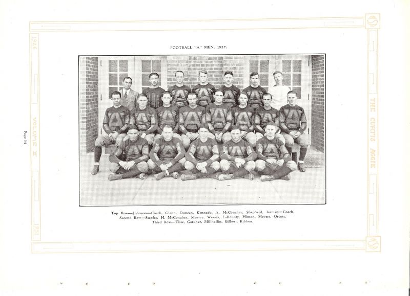 Volume_III Coach Glenn. Lloyd Duncan, Ernest Kennedy, Alva McConahay, Clinton Shepherd, Coach Butler Isman. Dale Staples, Harold McConahay, Ray Murray, Woods, Delbert LaBounty, Dale Hinton, Alfred Meyers, Leslie Orcutt, Leonard Tilse, Gardner, Millholin, William Gilbert, Oliver Kibben,