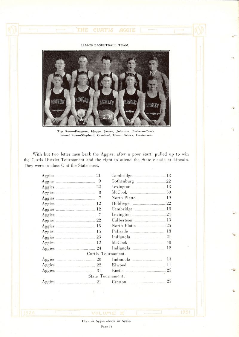 Volume_III Harold Kempton, Harold Hoppe, Charles Jensen, Oliver Johnston, Coach Ralph Becker. Wayne  Shepherd, Charles Crawford, Dorwin Glenn, Louis Schick, Earl Carstensen,