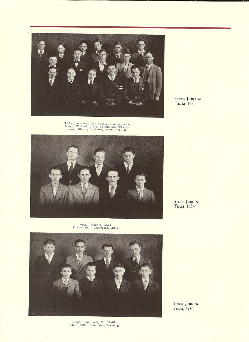 Volume_IV Marvin Tucker, Huston Anderson, Lorne Peat, Kenneth Florom, Delbert Conner, Howard Morris, Stewart Willford, John LaRue, Tyre Nelson, Sponsor Jack McCorkle. Ben Poteet, Michael Blessing, Levi Pedersen, Leonard Nelson, Eben Whiting, Russell McCall, Willard Walther, John Schick, Krause, Carl Ervin, Milton Greenwood, Harold Miller, Frank Reid, Sponsor Fred Meridith. Thomas Elson, Maurice Trivelpiece, Ellsworth Browning, 