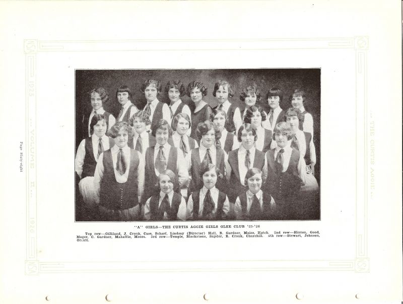 Volume_II Wanda Gilliland, J. Cronk, Case, Freda Scharf, (Freda Wetzel), Director Ruth Lindsay. Hazel Hall, B. Gardner, LaDene Maize, Verna Hatch, Lenna Hinton, Doris Good, Lucy Moger, Cora Gardner, DeVona Mahaffie, Doris Moore, Temple, Hollis Blackstone, Mary Snyder, Ramona Cronk, Churchill, Katherine Stewart, Bertha Johnson, Orcutt,