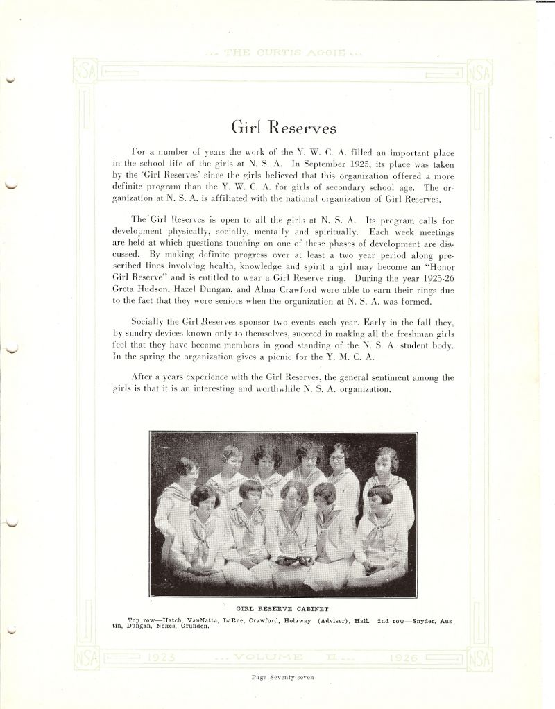 Volume_II Vera Hatch, Valda VanNatta, Flora LaRue, Alma Crawford, Advisor Belle Holaway. Hazel Hall, Mary Snyder, Zoa Austin, Hazel Dungan, Bernice Nokes, Blanch Grunden,