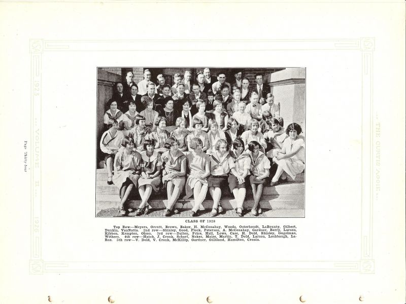 Volume_II Alfred Meyers, Leslie Orcutt, Neil Brown, Baker, Harold McConahay, Woods, Henry Osterhoudt, Delbert LaBounty, William Gilbert, Lloyd Dunkin, VanNatta, Carl Shinley, Allan Good, Flock, Peterson, Alva McConahay, Gardner, Henry Berry, Robert Larson, Oliver Kiben, Lester Kempton, Martin Olson, Belle Dalton, Opal Price, Hazel Hall, Lowe, Case, Helen Dold, Elzora Shinley, Gugelman, Withers, Verna Hatch, J Cronk, Freda Scharf, (Freda Wetzel), Bernice Nokes, LaDene Maize, Helen Martn, T Dold, Evelyn Larson, Loshbaugh, Flora LaRue, V Dold, V Cronk, McKillip, Gardner, Wanda Gilliland, Ethel Hamilton, Mary Cronin,
