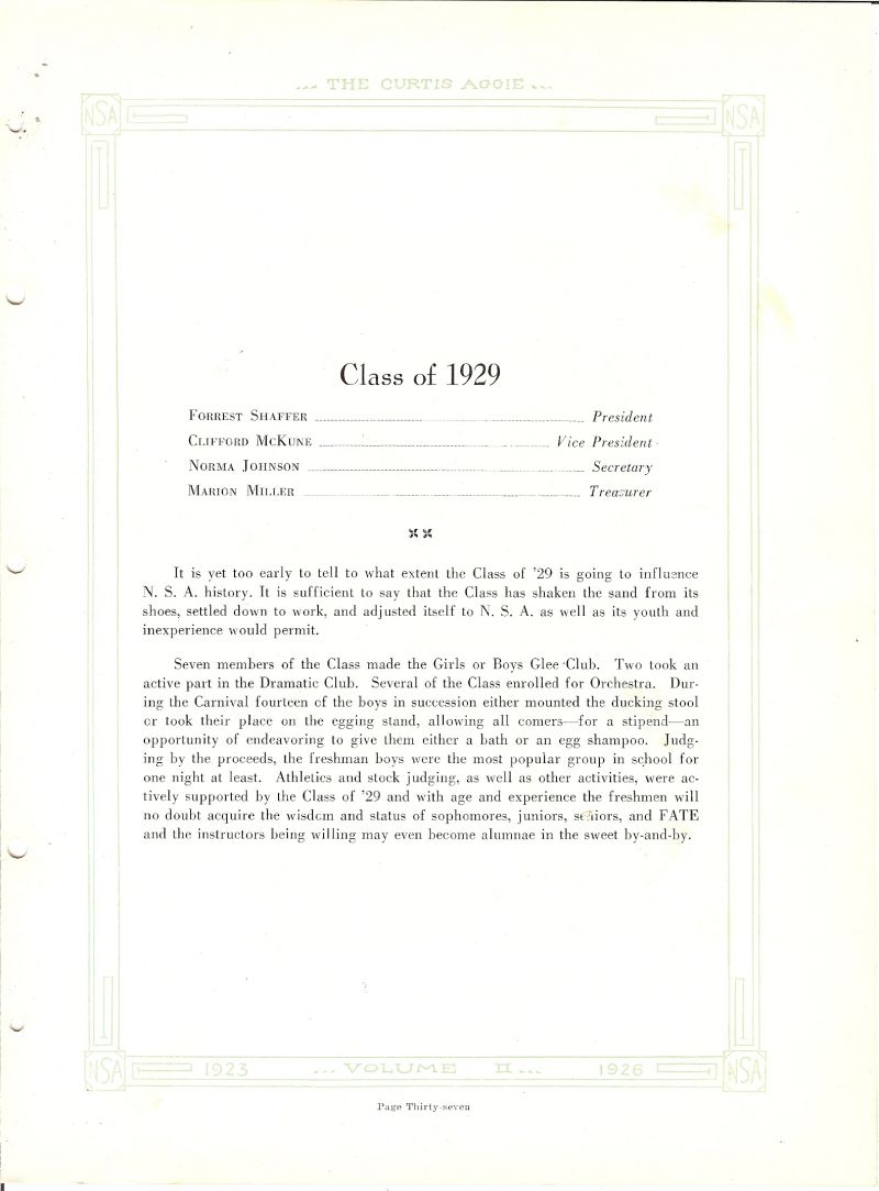 Volume_II Class officers, Forrest Shaffer, Clifford McKune, Norma Johnson, Marion Miller,