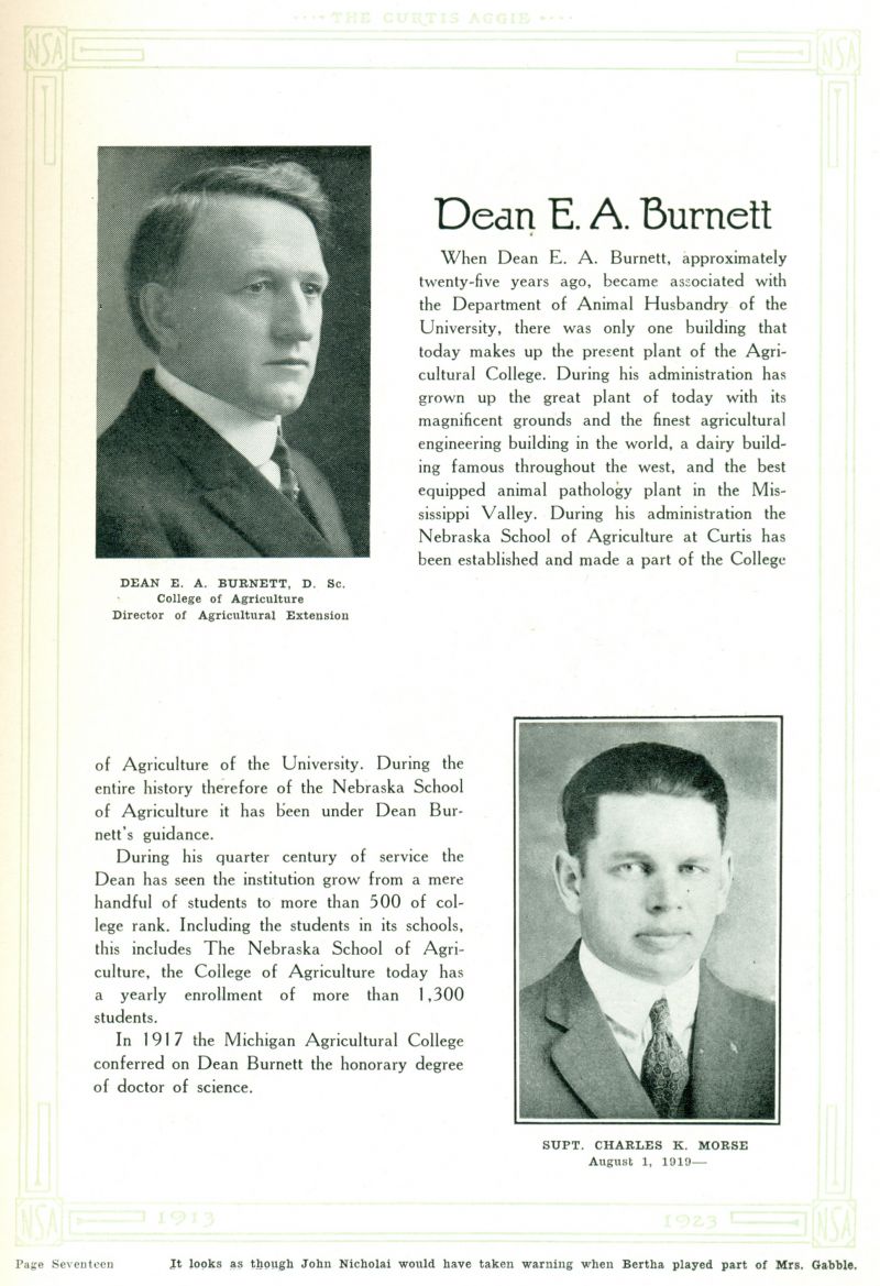 Volume_I DEAN: Edgar Burnett. SUPERINTENDENT: Charles Morse.