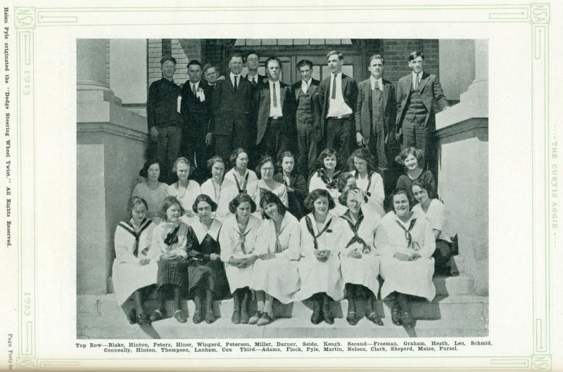 Volume_I Ben Blake, Howard Hinton, Kennis Peters, James Hiner, Sheldon Wingert, Henry Peterson, Lee Miller, Frank Darner, Seide, Paul Keogh, Minnie Freeman, Tressa Graham, Heath, Marjorie Leu, Schmid, Marion Conneally, Mabel Hinton, Hannah Thompson, Lanham, Alpha Cox, Helen Adams, Veda Flock, Helen Pyle, Mae Martin, Nellie Nelson, Mildred Clark, Bertha Shepherd, Dorothy Maize, Beryl Pursel,