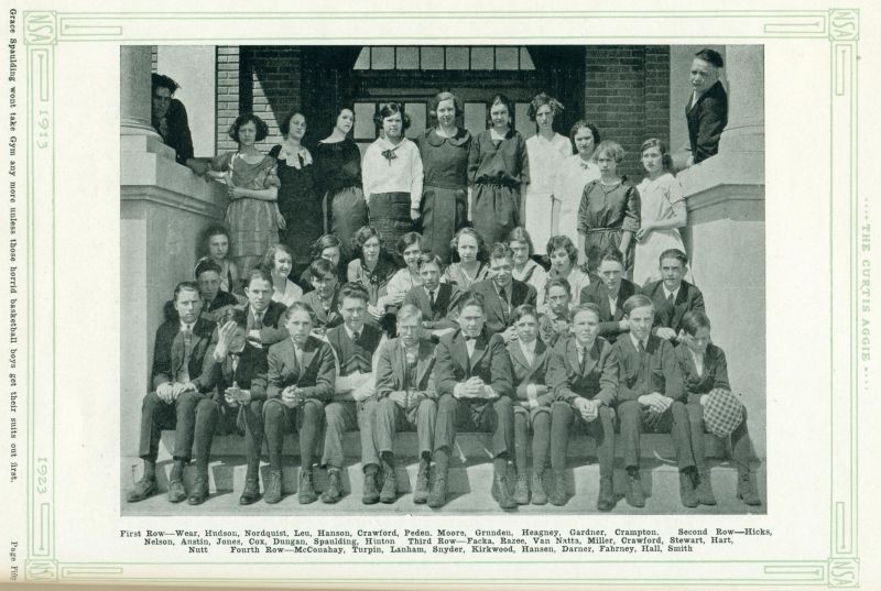 Volume_I Lyle Wear, Greta Hudson, Erma Nordquest, Leu, Hanson, Alma Crawford, Peden, Doris Moore, Blanche Grunden, Heagney, Cora Gardner, Crampton, Hicks, Mildred Nelson, Zoa Austin, Ruth Jones, Carrie Cox, Hazel Dungan, Spaulding, Lenna Hinton, Donald Facka, Kenneth Razee, VanNatta, Robert Miller, Leander Crawford, George Stewart, Hart, Nutt, James McConahay, Connell Turpin, Kenneth Lanham, Snyder, Kirkwood, Ralph Hansen, Darner, Emory Fahrney, Paige Hall, Smith,